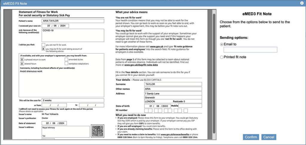 Nervecentre eMED3 fit note
